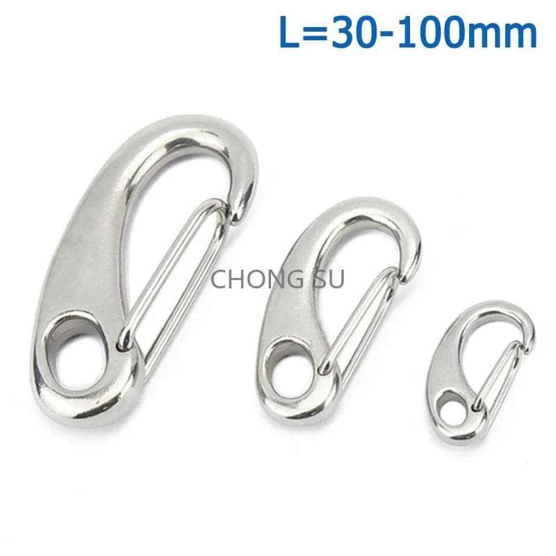 1-10 pz Lunghezza 30/40/50/70/100mm 304 In Acciaio Inox a Forma di Uovo Molla Moschettone Clip Cavo Collegamento Rapido Moschettone Barca Marine