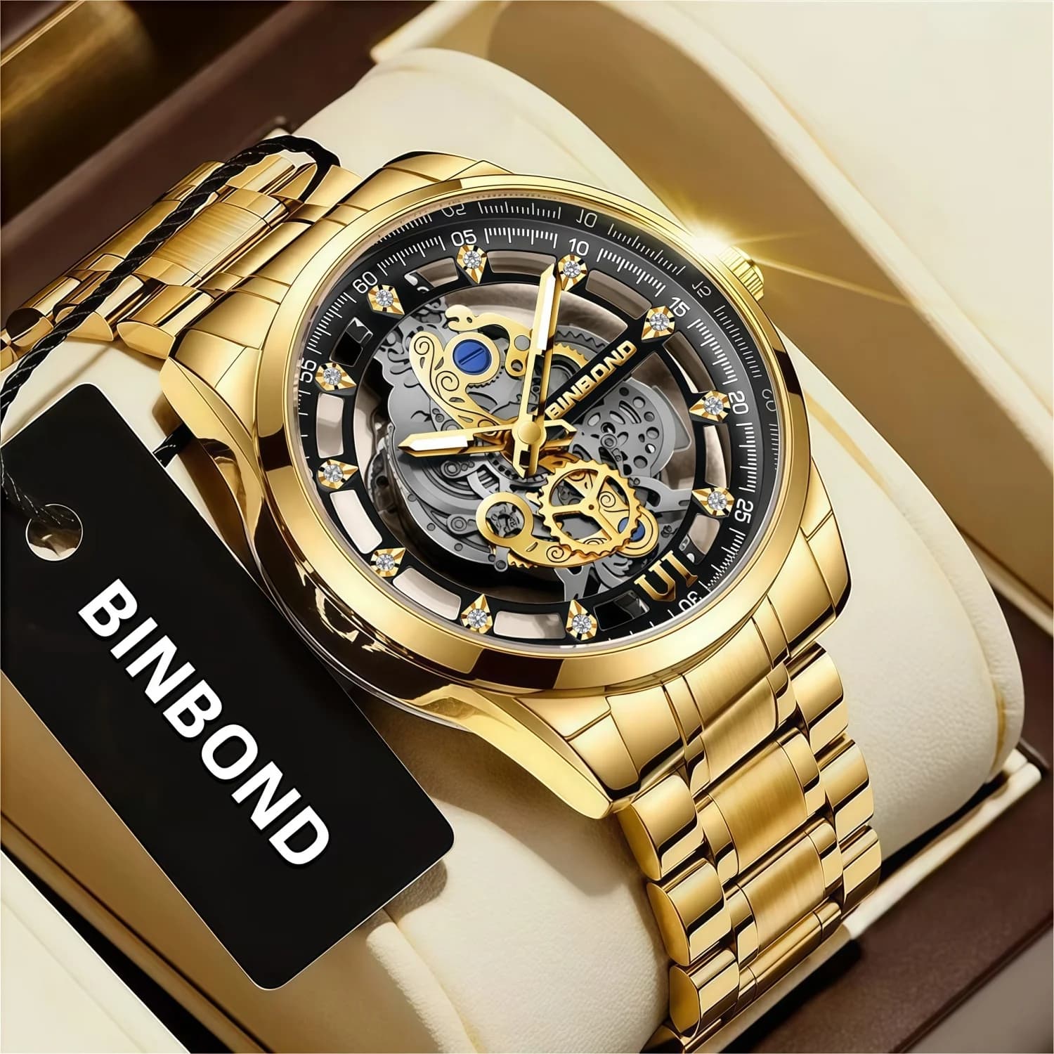 Orologio da Uomo BINBOND Business Casual al Quarzo, Resistente all'Acqua 30M, in Acciaio Inossidabile, Adatto come Regalo per Feste e Compleanni