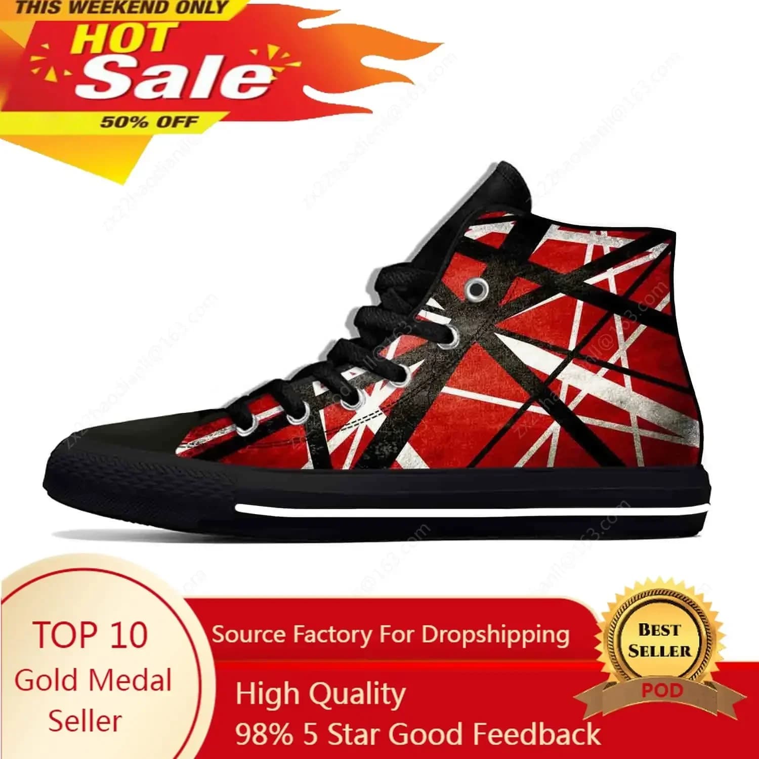 Hot EVH 5150 Strisce Chitarra Metal Rock Music Band Traspirante Leggero High Top Scarpe di stoffa casual Stampa 3D Uomo Donna Sneakers