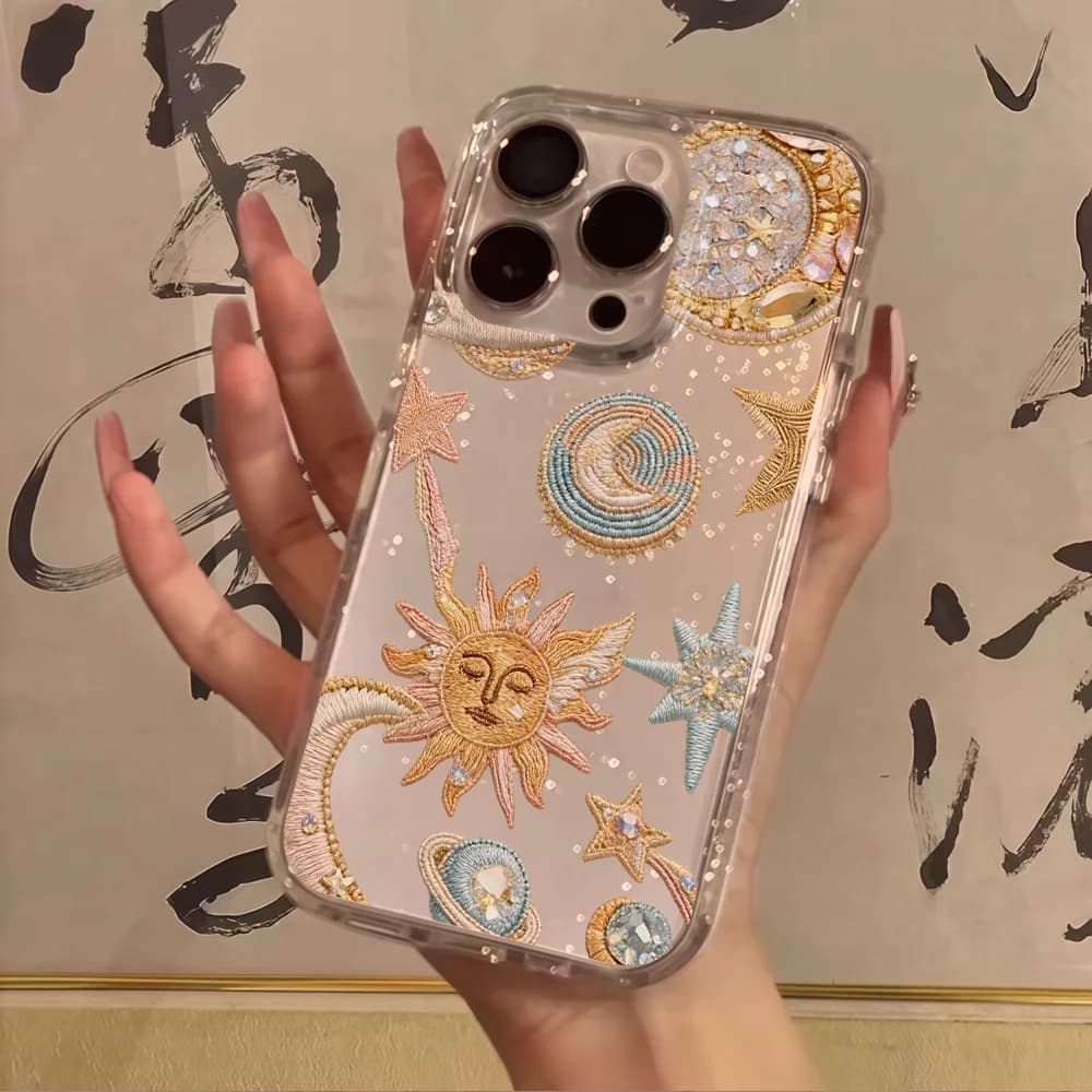 Creativity Stars Moon Clear Glitter Phone Case For iPhone 17 13 16 15 11 12 14 Pro Max XR 17 Air 16e Case Soft Shockproof Cover