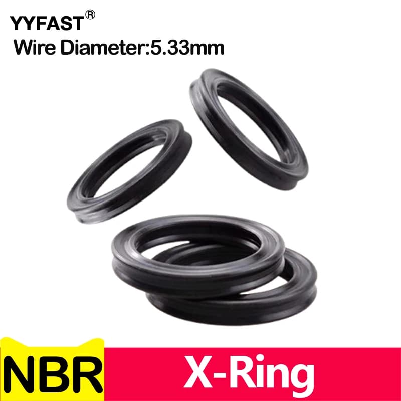 CS 5.33, anello a X NBR nero, anello di tenuta a quattro labbro, gomma nitrilica, per cilindri idraulici, aste pistoni. Diametro interno 10,46-658,88 mm