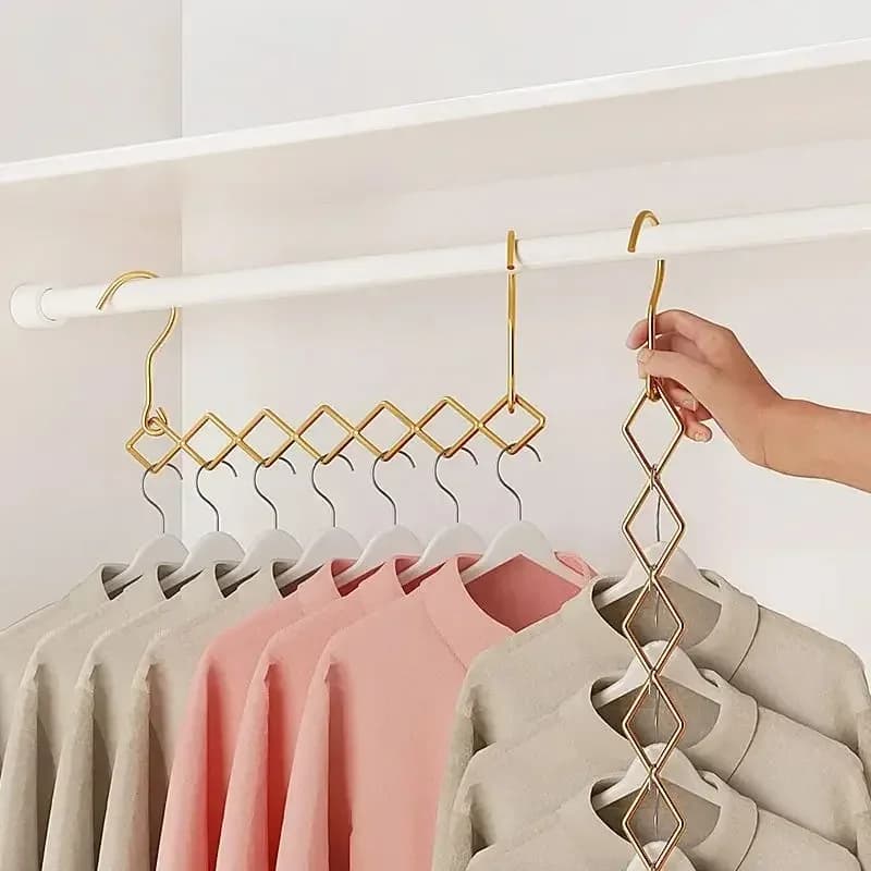 Space saving magic clothes hanger, folding organizer for wardrobe, cascading clothes hangers for wardrobe, 7 trousers slots, dresses, coats