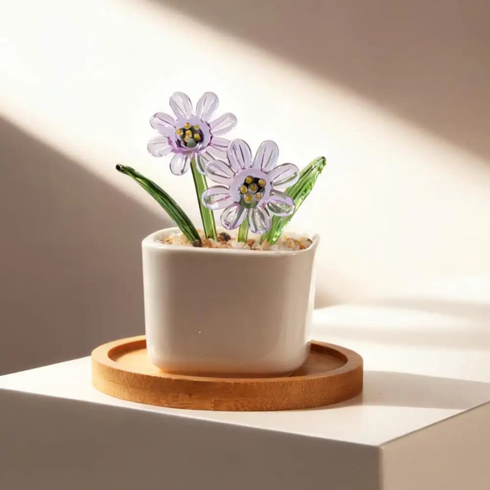 Mini Potted Glass Plant Glass Texture Plant Glazed Potted Plants Mini Succulents Decor Glass Artificial Greenery with for Desk