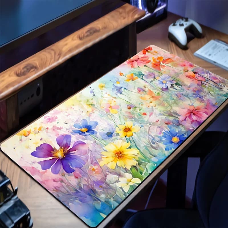 Tappetino per Mouse da Gaming, Tappetini da Scrivania per Computer e Ufficio, Antiscivolo in Gomma, Tappetino per Tastiera con Motivo Floreale, Mousepad Lungo per Scrivania