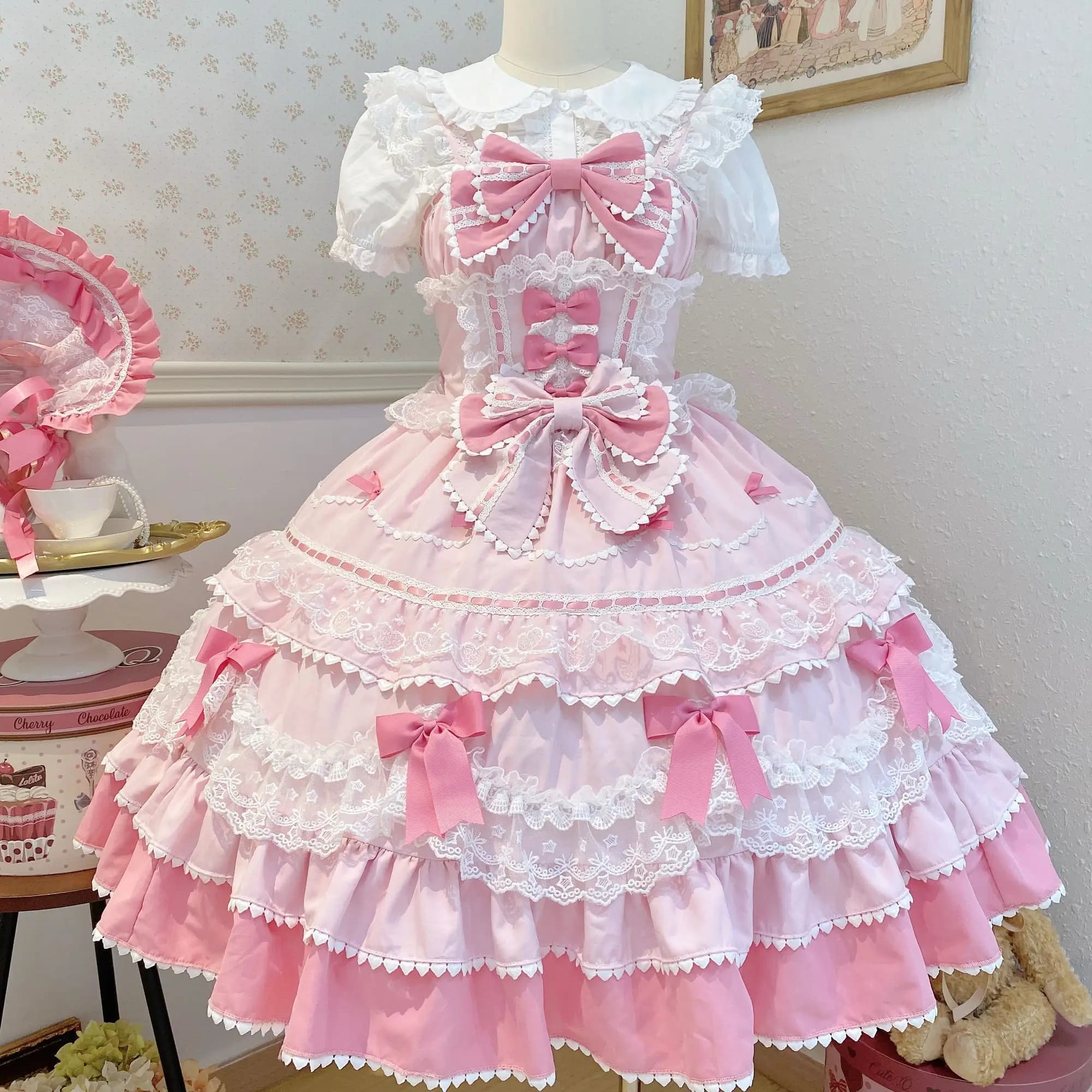Abito Lolita Abito carino con bretelle Jsk Abito vintage vittoriano Lolita Princes Abito estivo elegante dolce palazzo Abito sottoveste femminile