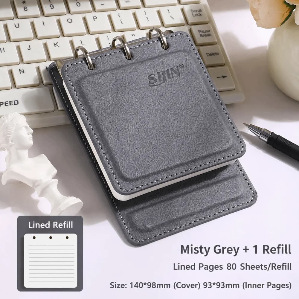 Portable A7 Pocket Notebook 3-Ring with Removable Lined Paper Binder Journal PU Leather Memo Pad Students