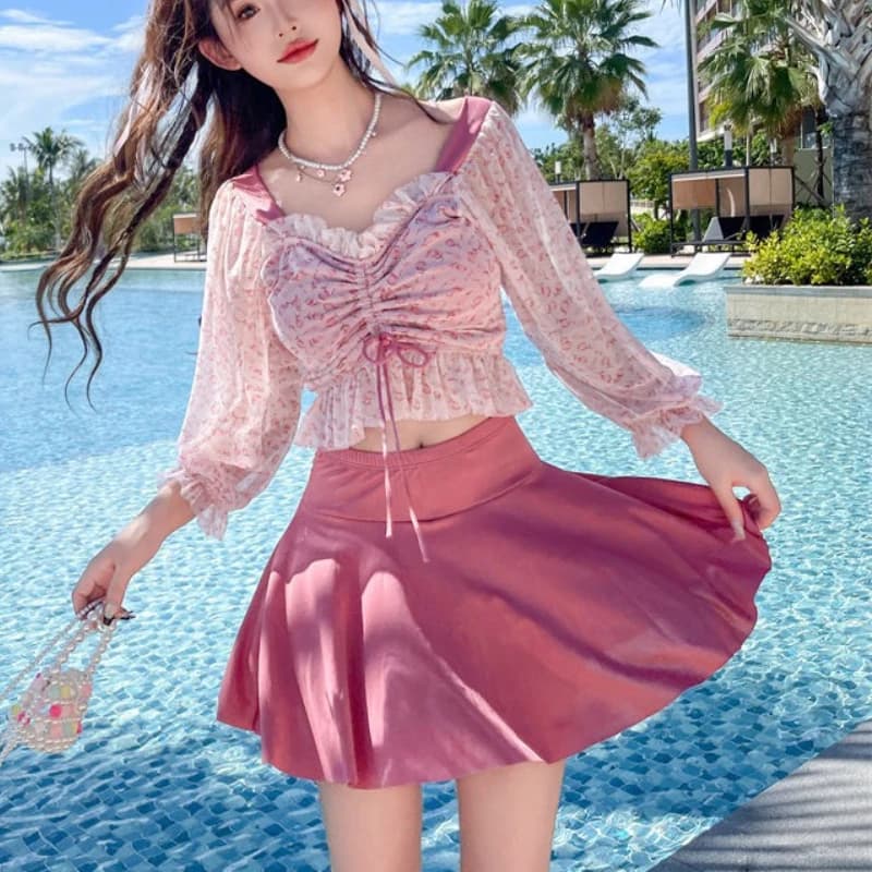 Costume da bagno floreale a mezza manica diviso in due pezzi sportivo dimagrante costume da bagno donna 2024 nuovo all'ingrosso muslimexayb