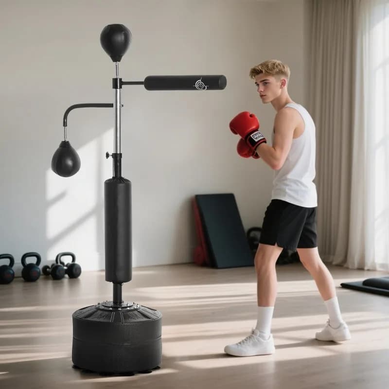 Self-supporting boxing bag with Support, Height Adjustable, 4 in 1 with Fast Ball and Reflex Bar, Boxing and Home Kickboxing Training Equipment