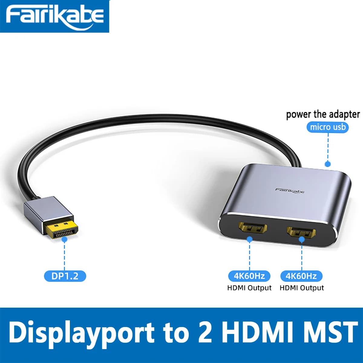 Hub da Displayport a doppio HDMI Adattatore per doppia uscita monitor 4K60Hz Splitter da DP a 2HDMI MST per Windows Estensione del display Stazion DP Displayport to Dual HDMI Hub Dual 4K60Hz Output Adapter DP to 2HDMI
