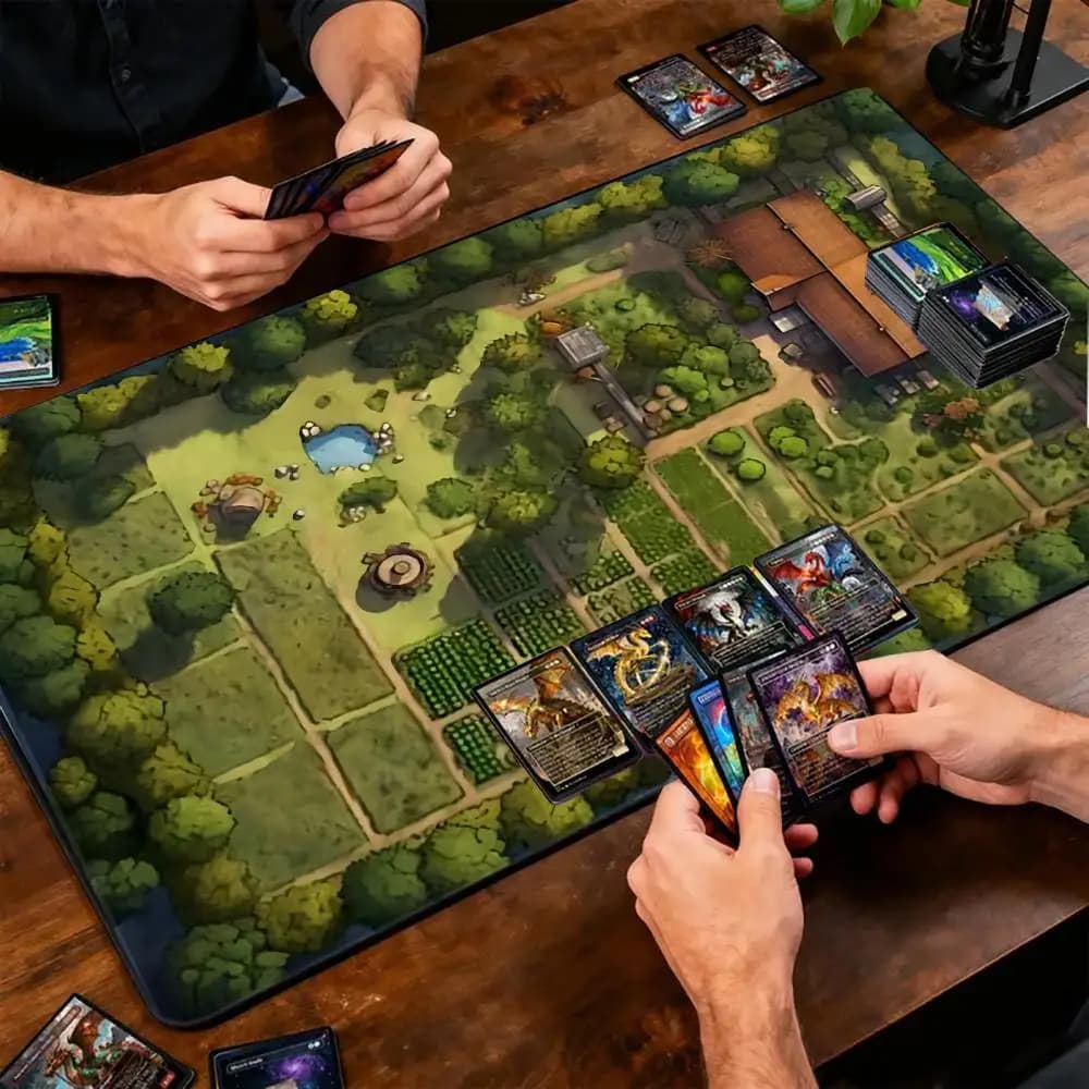 Tappetino per mouse con mappa del villaggio verde grande, con supporto per il polso, tappetino da scrivania per giochi MTG tcg, tappetino da scrivania antiscivolo, tappetini per mouse da gioco