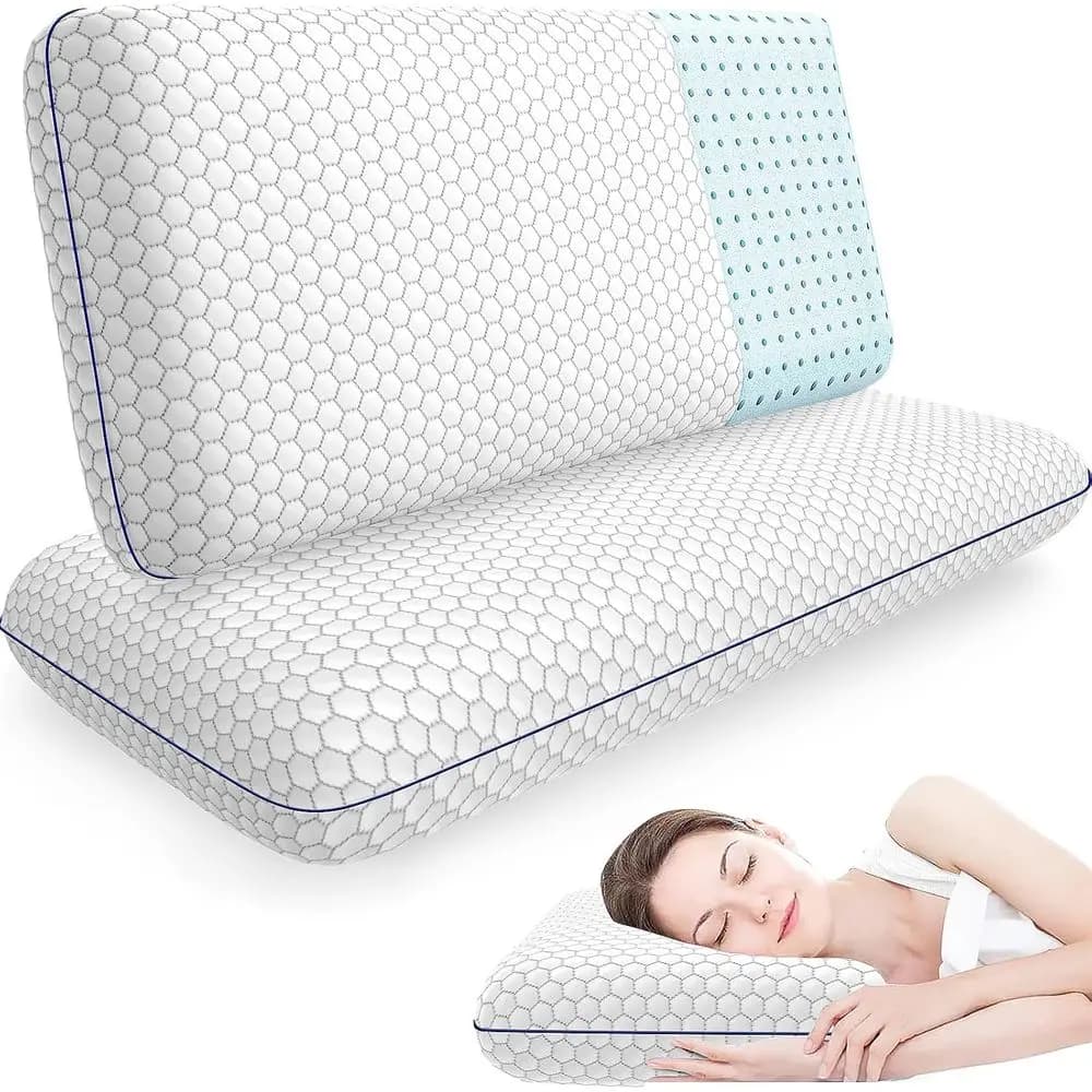 Cuscini in Memory Foam per Chi Dorme su un Fianco, sulla Schiena e sullo Stomaco, Set di 2, Misura King con Fodera Lavabile e Rete Traspirante