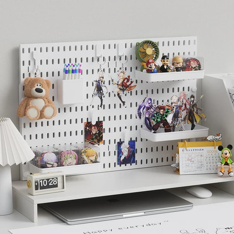 Organizzatore da scrivania personalizzato con pannello forato e morsetto di fissaggio, portaoggetti per forniture scolastiche e porta cuffie per studio a casa