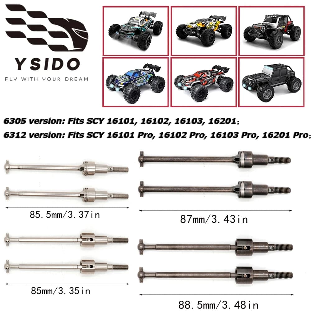 Metallo Albero di Trasmissione Anteriore Posteriore Set Albero Motore CVD Dogbone Kit Per 1/16 SCY 16101 16102 16103 Pro 16201 Brushless/Spazzolato RC Auto