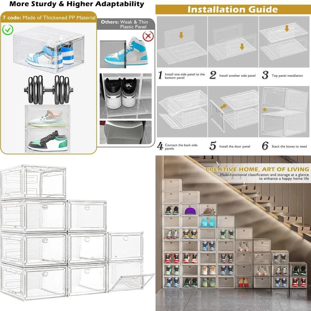 Organizzatori per Scarpe in Materiale Spesso con Porte Magnetiche, Scatole Impilabili Salvaspazio in Bianco, Confezione da 9