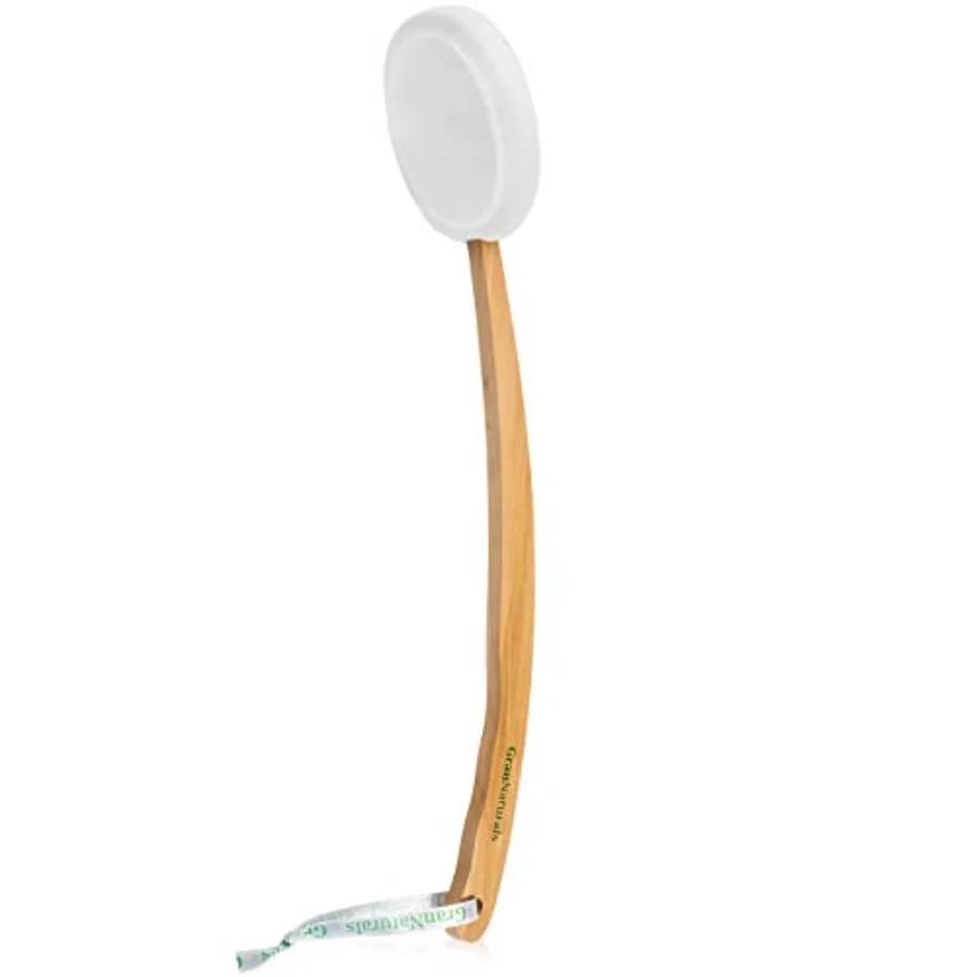 Lotion Applicator for Your Back, Legs, Feet - Sunscreen Applicator - Long Curved Easy Reach Wooden Handle Body Brush for Suntan
