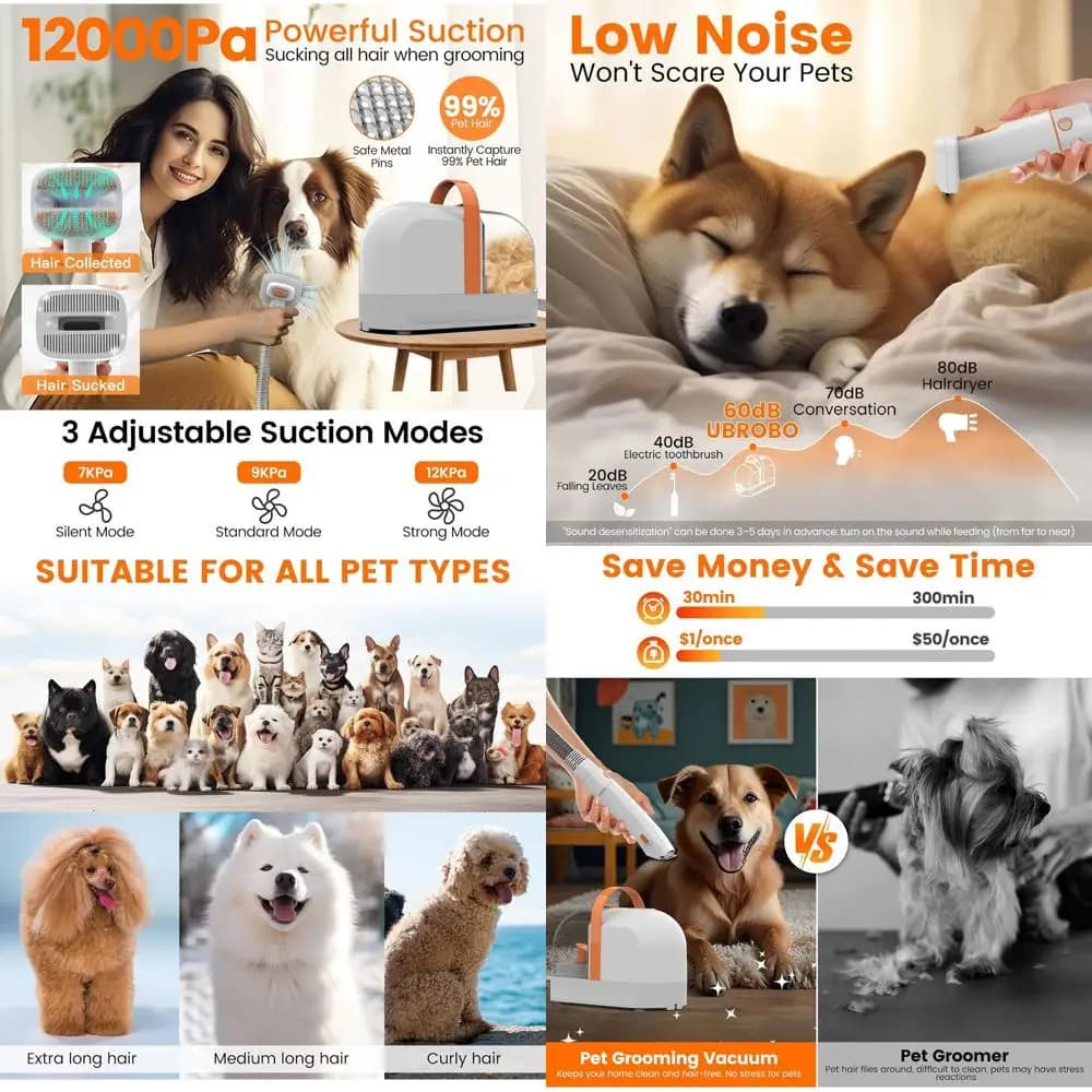 12.000Pa high power domestic animal hair vacuum cleaner, silent kit for dog grooming with towel, ideal for domestic use