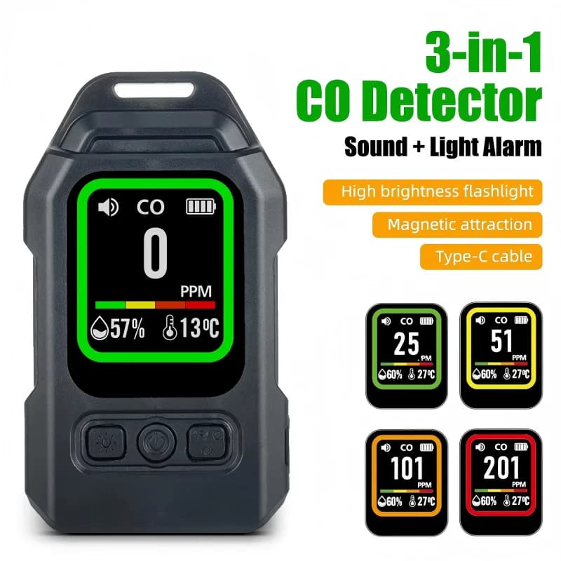 Four-in-One Gas Detector Outdoor Carbon Monoxide Carbon Dioxide Air Concentration Alarm Portable Thermometer and Hygrometer