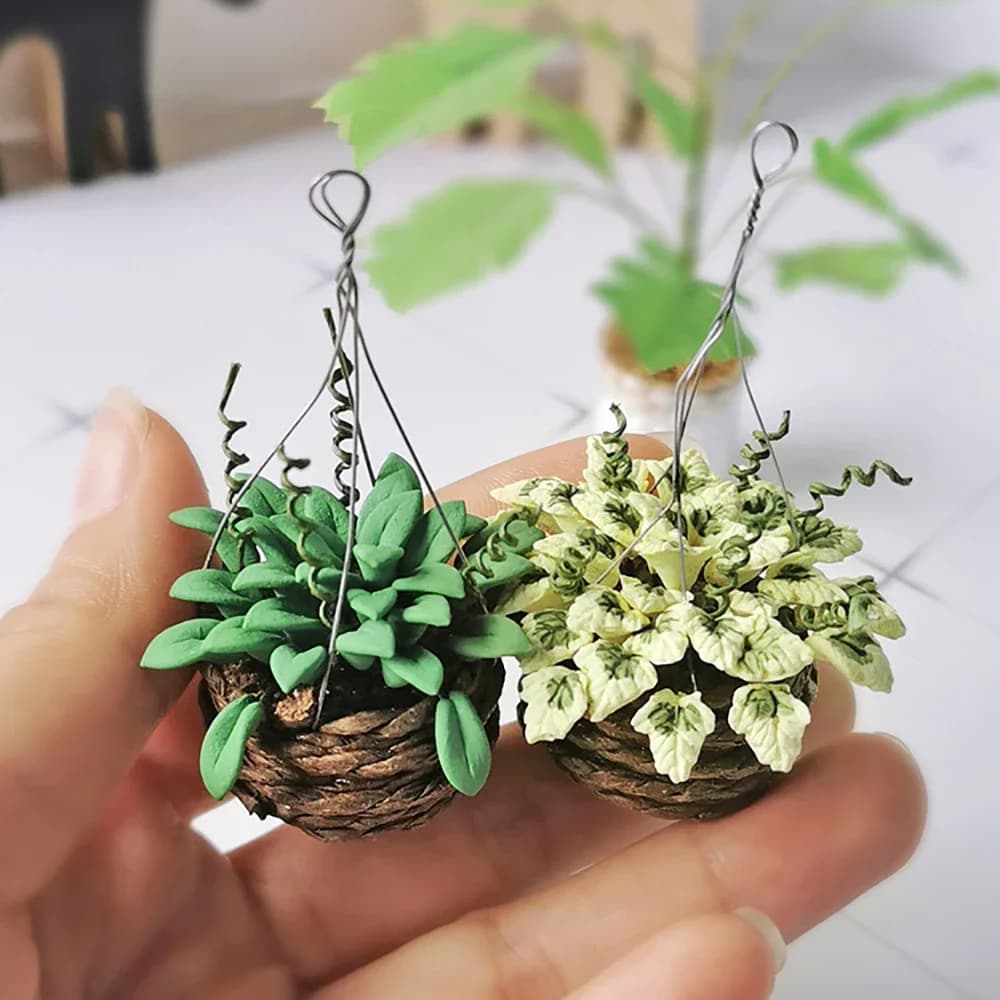 1/12 miniature doll house green pot plant simulation hanging flower pattern toys for mini decoration doll home accessories