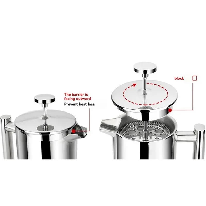 2X Stainless Steel French Press Coffee Maker 600ML Double Wall Insulated French Press Tea Brewer Coffee Press-A54Q