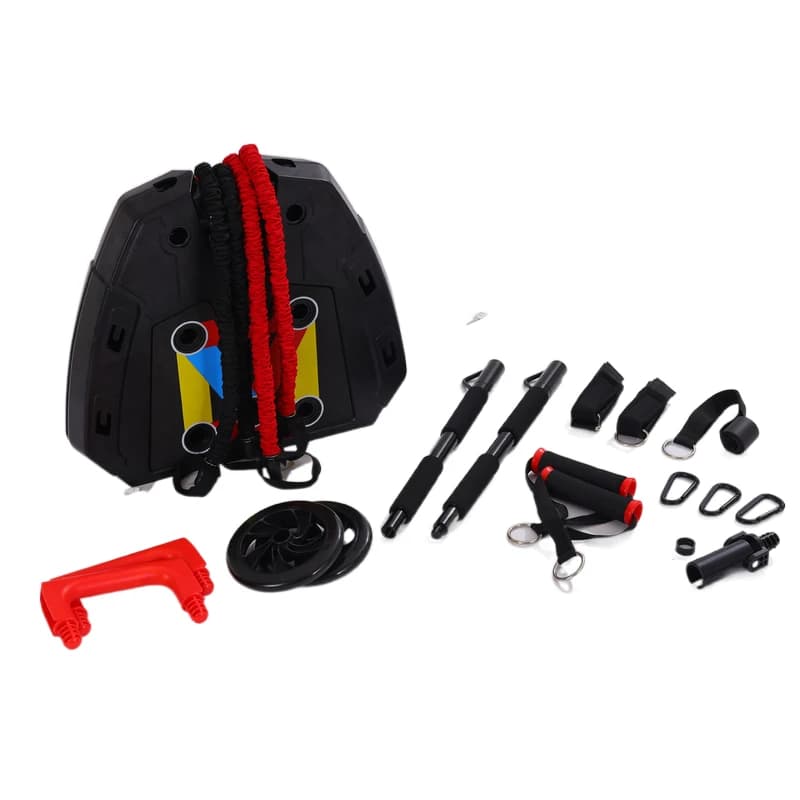 Portable Home Gym Training Equipment with 14 Exercise Accessories Ab Wheel Roller, Elastic Resistance Bands, Push-up Support