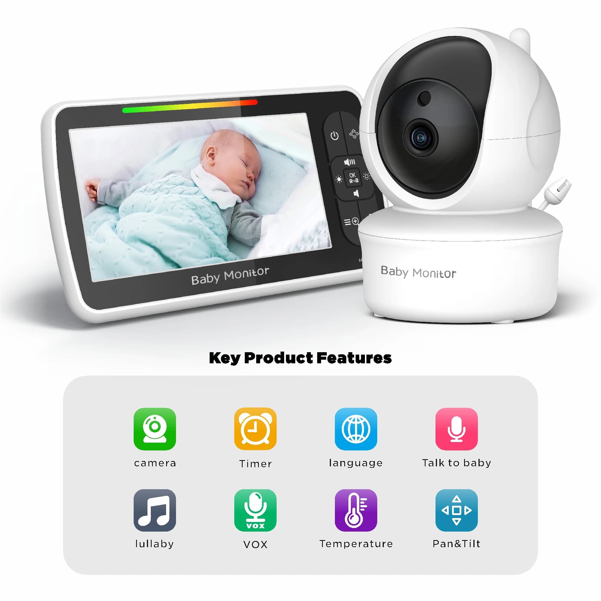 5 inch IPS Screen Wireless PTZ Video Baby Monitor Feeding Plan Nanny Security Camera VOX Temperature Monitoring Babysitter