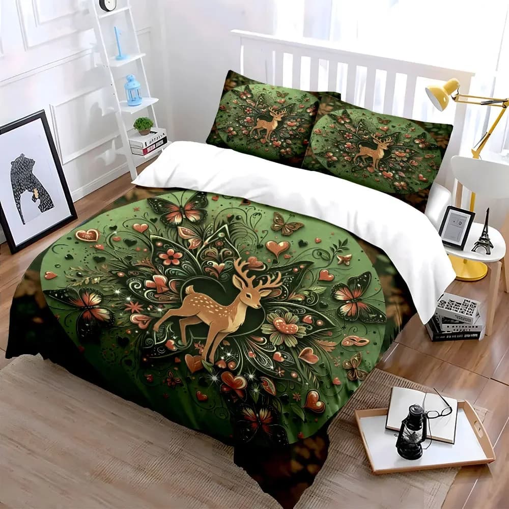 "Deer Nature Art Home Set" Soft Comfortable Duvet Cover Bedding Set Included 1*Duvet Cover & 2*Pillowcases, gift