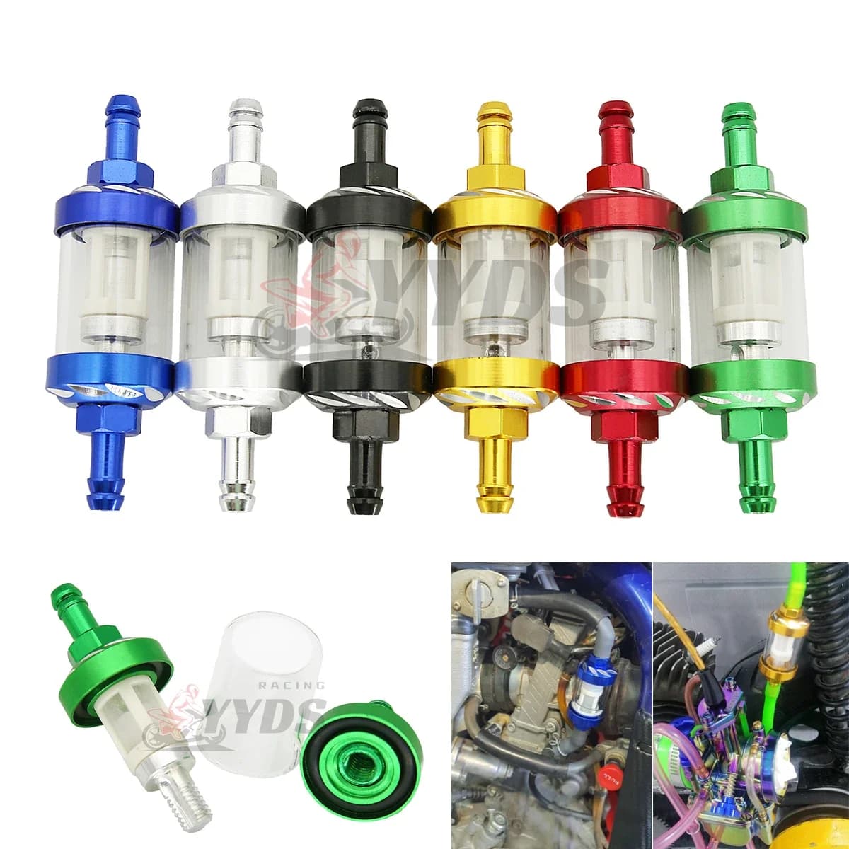 8mm CNC Moto Gas Carburante Benzina Filtro Olio Accessori Moto Per ATV Pit Bike Auto Moto Coppa Olio Accessori Universali