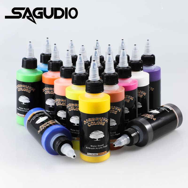 Pennello ad aria SAGUD vernice acrilica a base d'acqua 18 colori fai da te fatto a mano 100 ML/bottiglia di inchiostro aerografo per modellare scarpe tessili artistiche legno