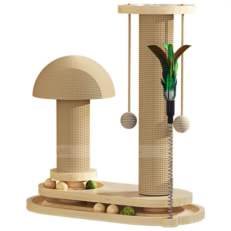 Torre per Gatti in Legno Massello con Gioco Interattivo, Pallina al Catnip, Piattaforma Girevole, Tiragraffi in Sisal Resistente per Interni, Albero per Gatti