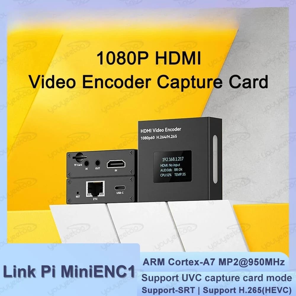 Link Pi MiniENC1 HDMI Encoder Portable Streaming Full-HD 1080P60 RTSP RTMP H265 Live Broadcast Video Encoder UVC Capture Card