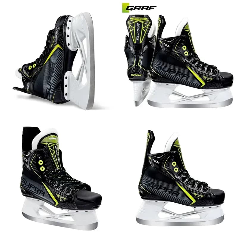 Graf G115X Men's Ice Hockey Skates Stainless Steel Blade Winter Shoe Tip Anti-Impact Breathable Ultralight Memory Cotton