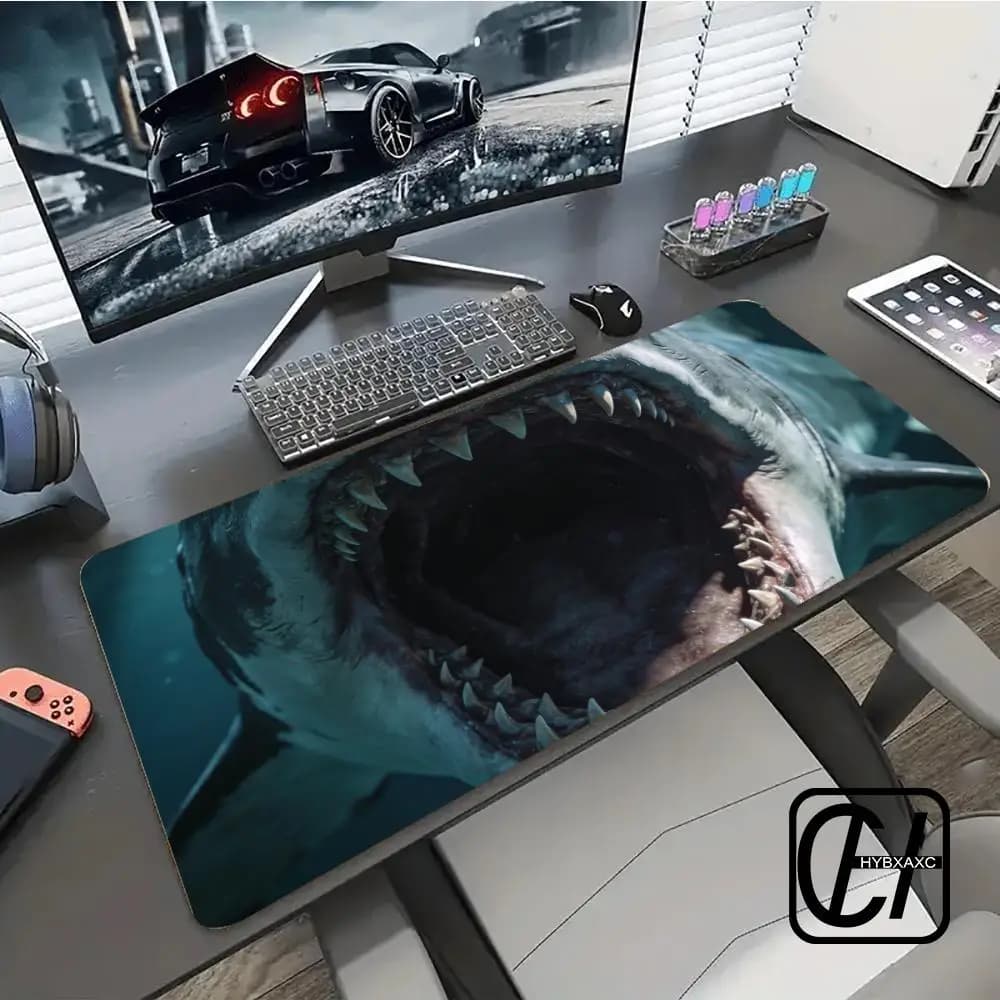 Tappetino per Mouse Grande a Forma di Squalo, Mousepad HD Esteso per Tastiera da Gaming, Tappetino XXL 90x40cm per Giocatori