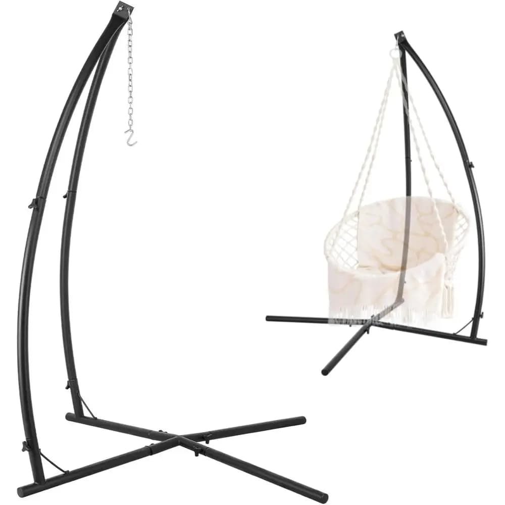 Hammock Swing Stand, Hanging Chair C-Stand, Outdoor Solid Steel Heavy Duty Stands Only truction w/Buckle & Spring Hook, or Indoo