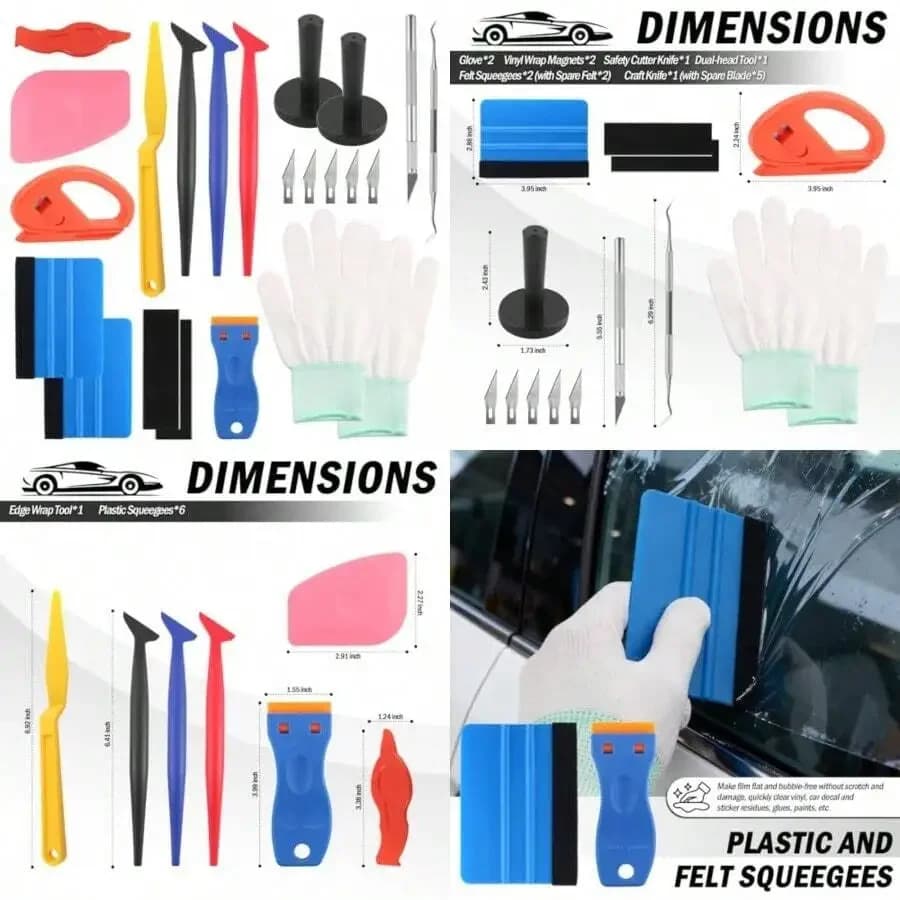 Professional Car Vinyl Wrap Tool Kit With Plastic And Felt Squeegees Gloves Magnets Cutter