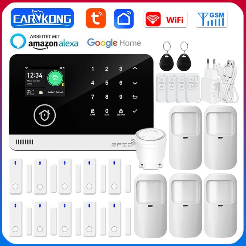 Sistema di Allarme Domestico WiFi GSM con Controllo APP Tuya Smart Life, Supporto per Commutazione Vocale e Sensore Wireless 433MHz