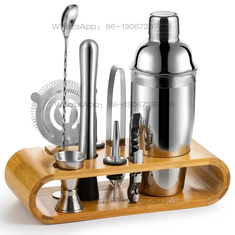 Set da Cocktail 10 Pezzi con Supporto, Kit da Barman in Acciaio Inox per Accessori Bar Domestico, Regali per Amanti del Bourbon