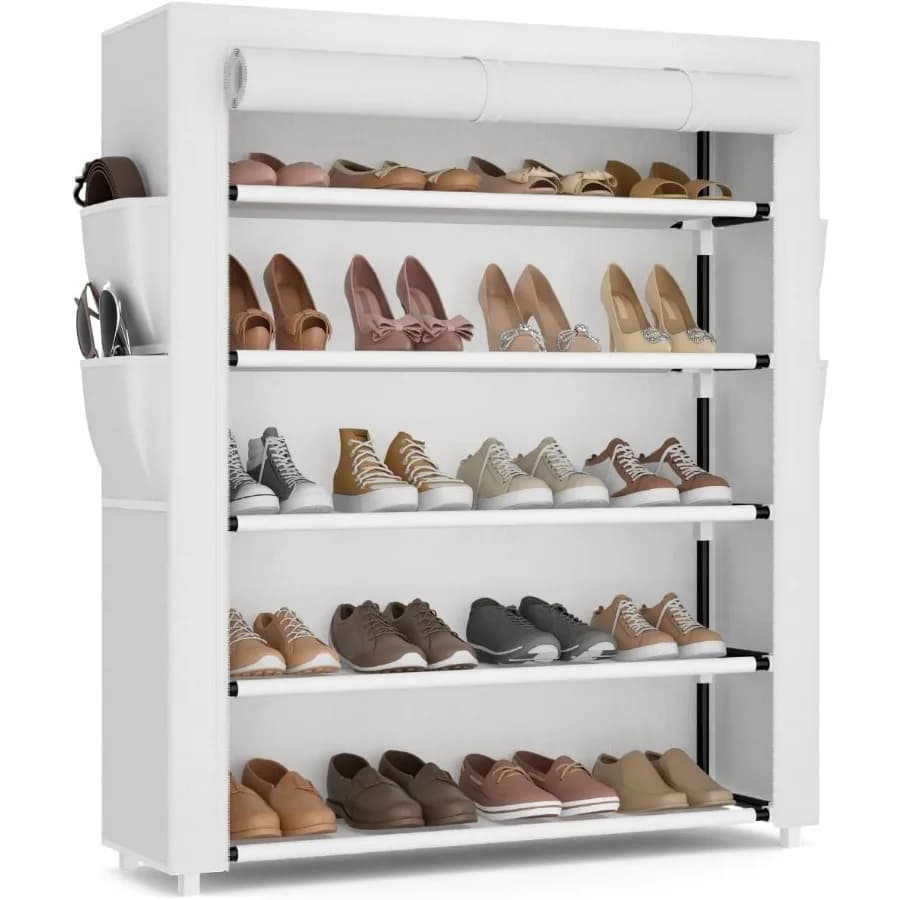 Scarpiera a 5 livelli con coperchio per 20-24 paia di scarpe e stivali Grande ripiano verticale per scarpe con design salvaspazio Ideale per