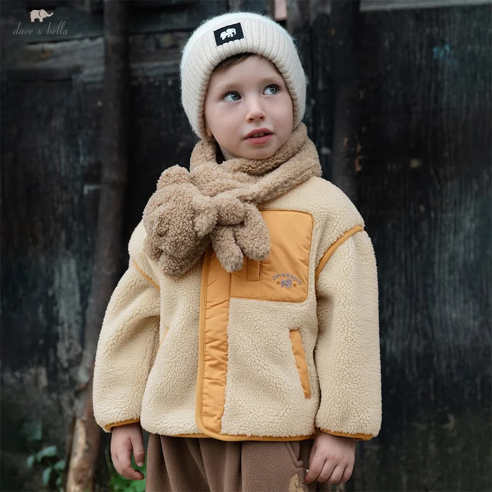 Dave Bella Children's Outerwear Autumn Winter Girls Boys Warmth Contrasting Color Splicing Coat Children's Outdoor Top DB4254539