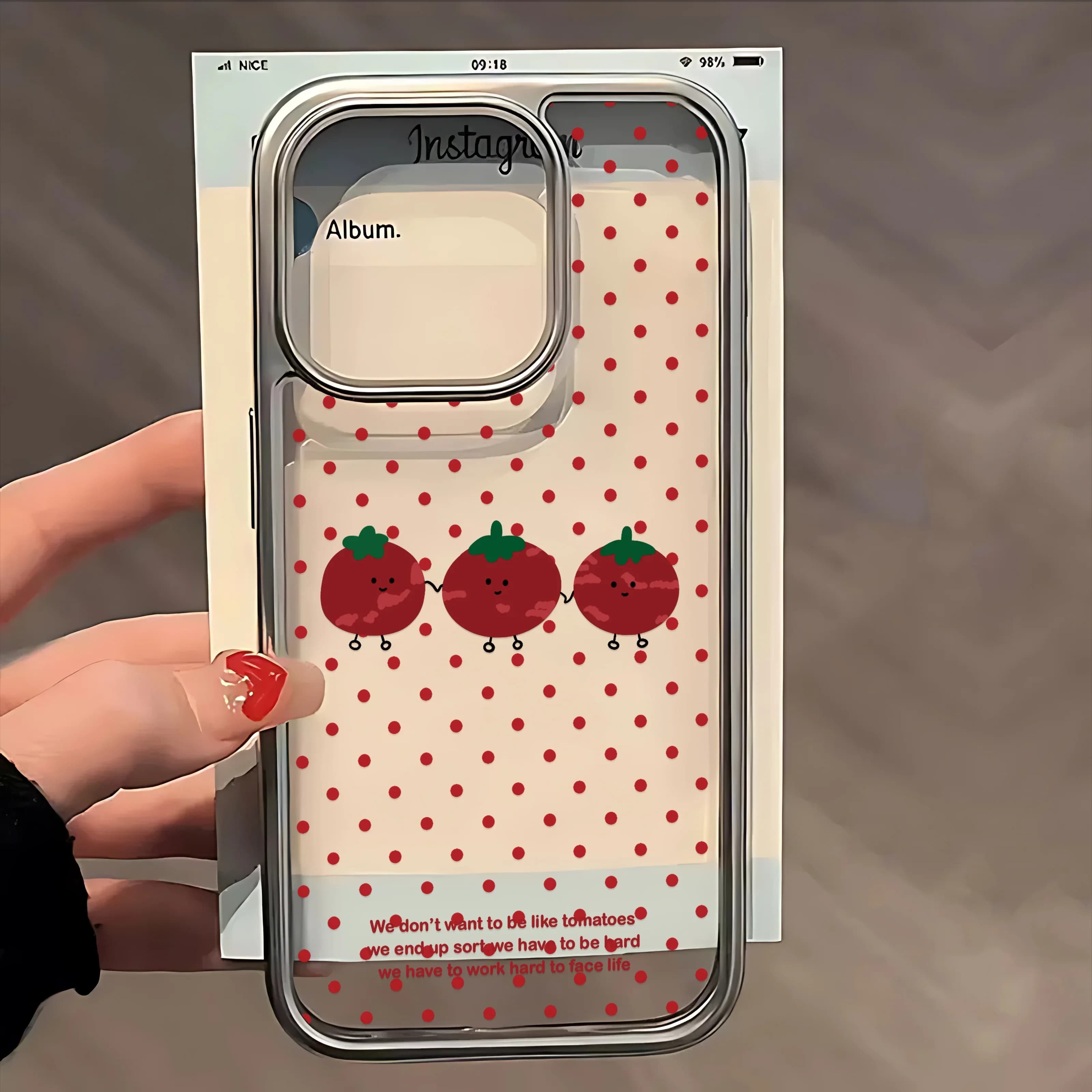 Custodia per telefono INS stile coreano semplice e carino con pomodori a pois per ragazza, compatibile con iPhone 17 AIR 16 E 15 14 13 12 11 PRO MAX 7 8 PLUS