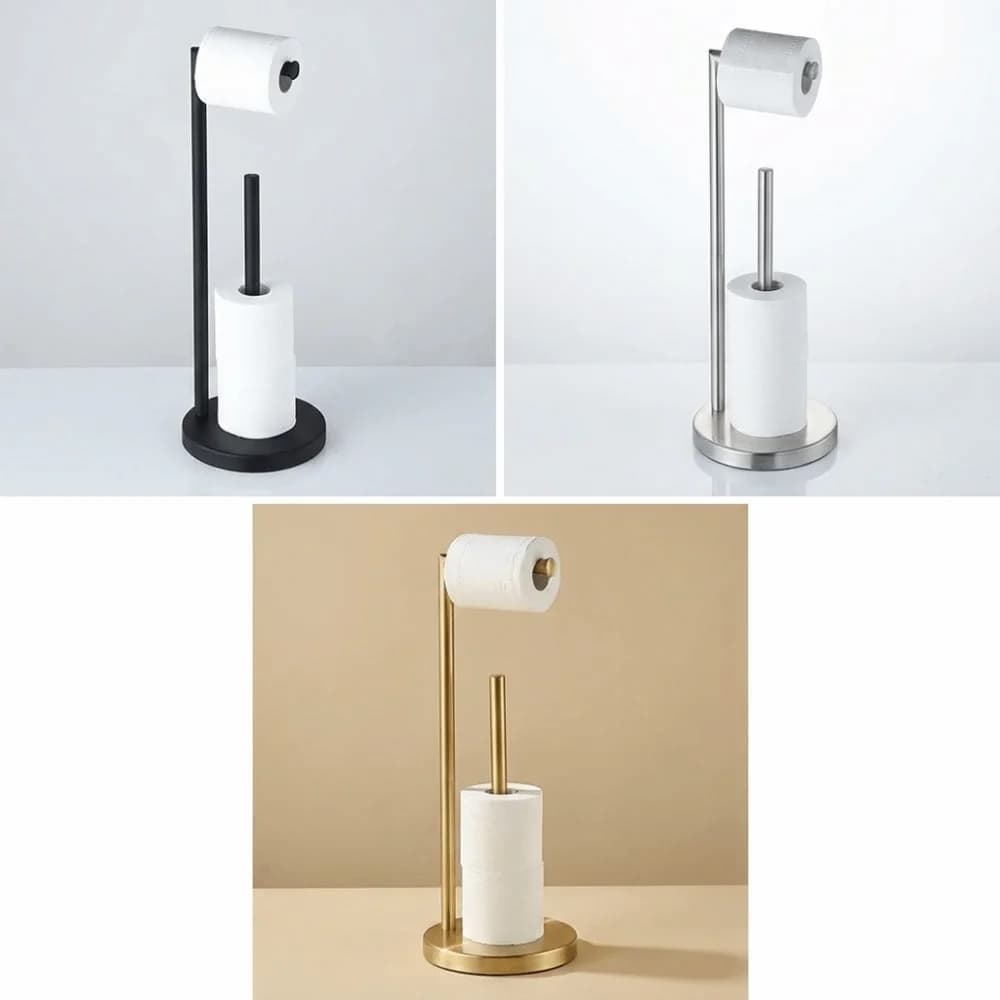 Stainless Steel Toilet Paper Holder Reserve Storage Freestanding Base Tissue Roll Stand Stable Standing No Install