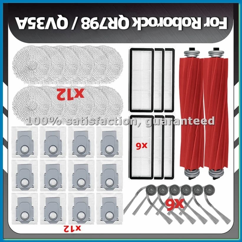 Compatible for QR798 QV35A Replacement Main Side Brush Hepa Filter Mop Pad Spare Parts Accessories-A09G