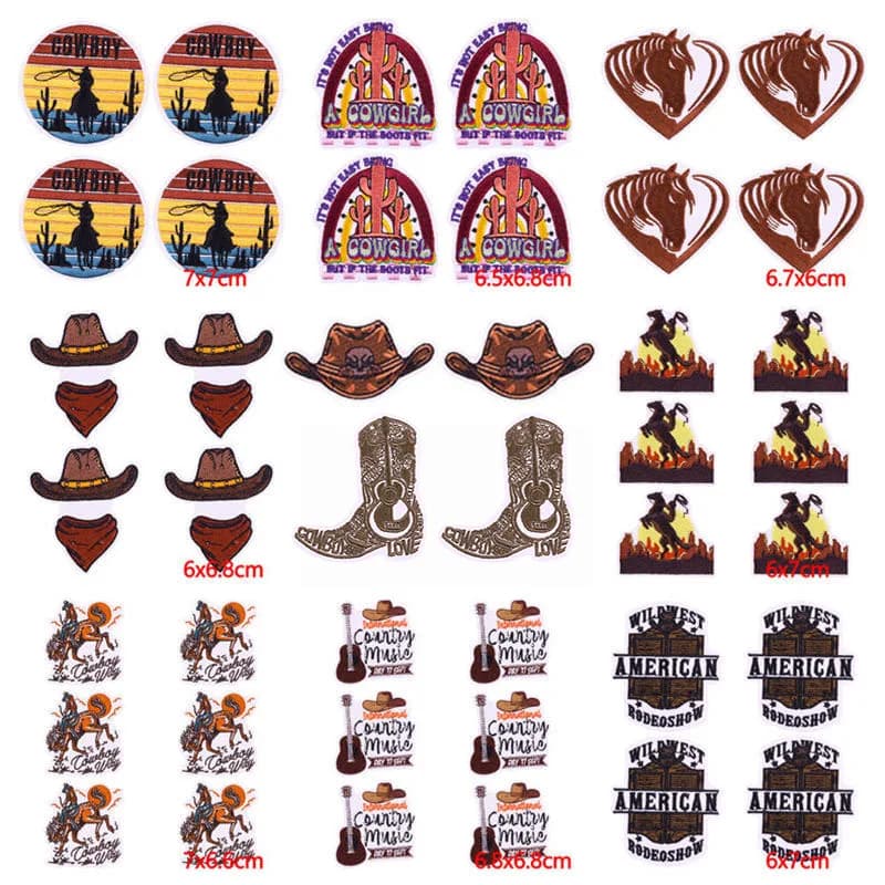 10PCS Wholesale Cowboy Hat Embroidered Patches For Clothing Cowboy Boots/Music Patches On Clothes Jackets Iron On Patches Badges
