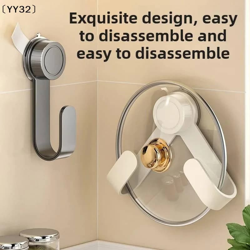 Drill-Free Suction Cup Rotating Kitchen Organizer-Wall-Mounted Pot Lid Rack With Hooks,MultiFunc Holder Chopping Boards〔YY32〕