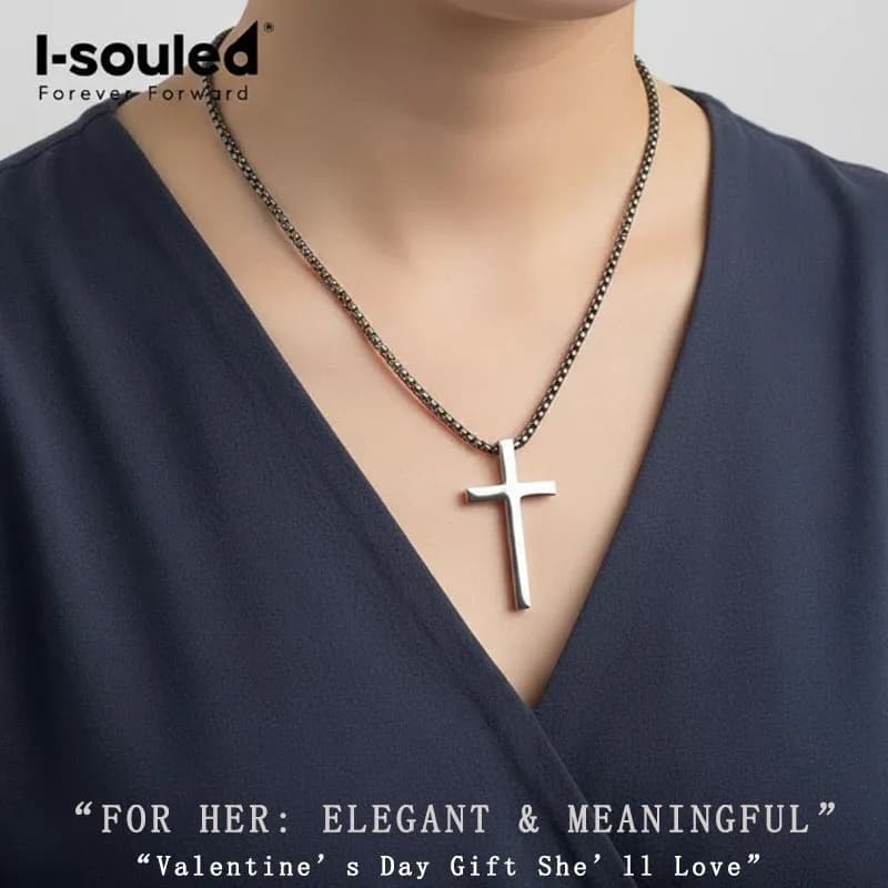 Collana con ciondolo a croce in puro titanio per uomo e donna, leggera e ipoallergenica, catena Infinity Box, regalo di San Valentino