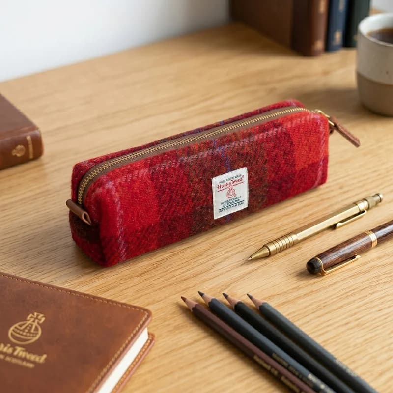Harris Tweed Fabric Pencil Case Harris Original DIY Handmade Storage Large Capacity Minimalist Stationery Bag 20X5.5X4CM