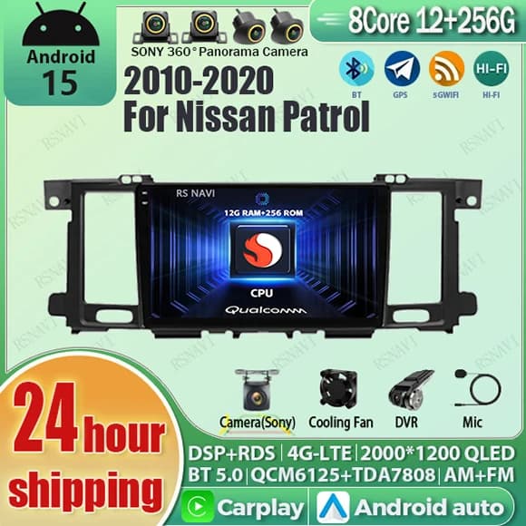 Android 15 Carplay Auto Qualcomm 2K QLED Schermo Lettore di Autoradio Per Nissan Patrol 2010 - 2020 GPS Stereo Wifi BT 4G di Navigazione