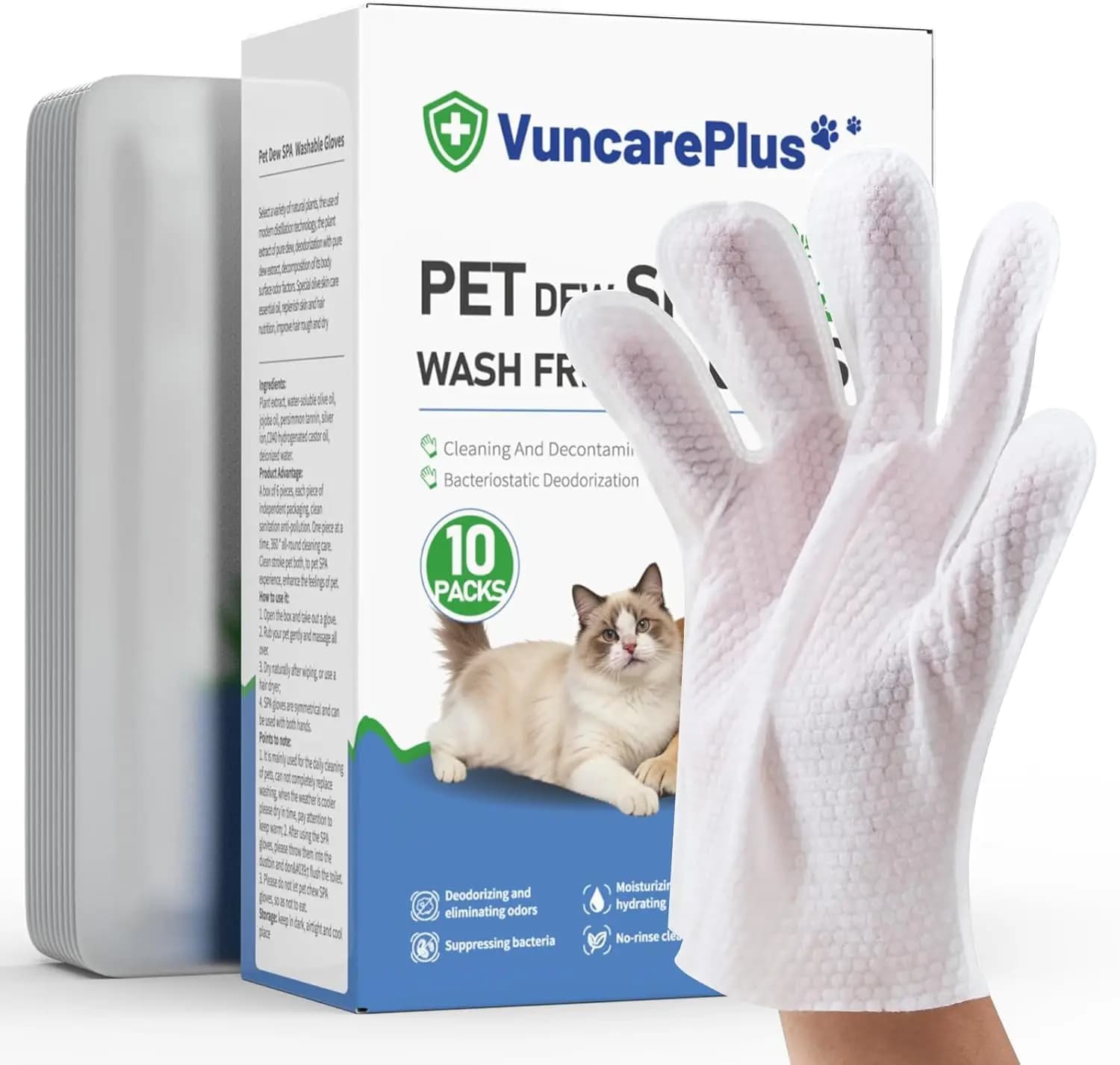 Salviette SPA per Animali Domestici, 10 Confezioni Monouso, Salviette per la Toelettatura di Cani e Gatti Senza Risciacquo, Deodoranti Senza Acqua