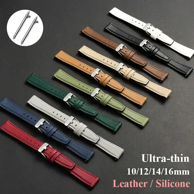 Cinturino per orologio in pelle ultrasottile Cinturino in silicone Bracciale in morbida pelle Cinturino universale a sgancio rapido 10mm 12mm 14mm 16mm