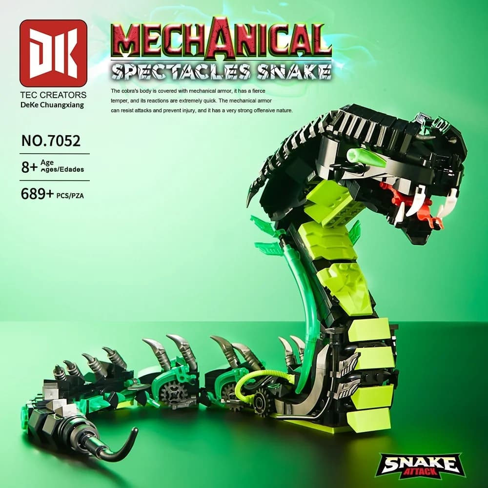 Nuovo 2026 - Robot Meccanico Dinamico Cobra Serpente da 689 Pezzi, Modello Mecha DK 7052 - Giocattolo Educativo a Blocchi da Costruzione per Regalo di Compleanno