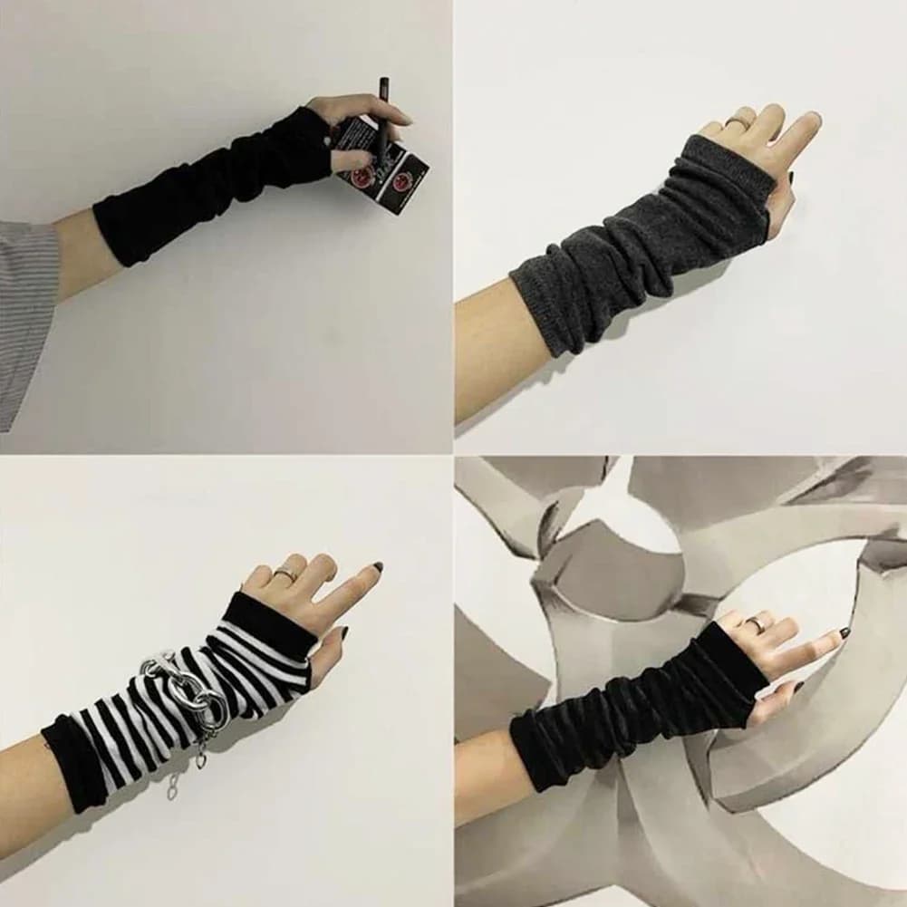 Guanti lunghi senza dita al gomito Guanti hip-hop punk elasticizzati neri freddi Donna Uomo Ninja Sport Outdoor Polsino scaldamuscoli invernale
